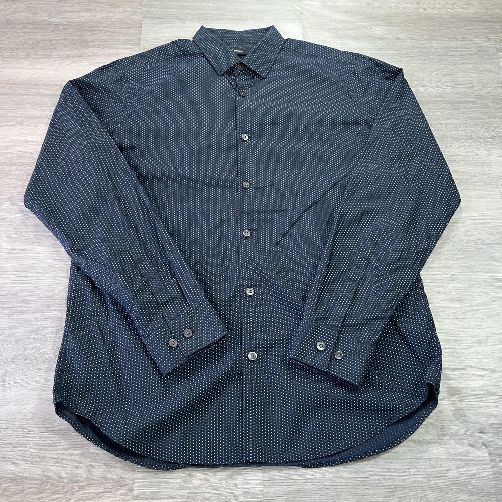 Theory Shirt Mens Medium Blue Arrow Print Cotton Long Sleeve Button Up Casual